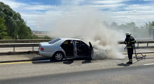 Auf der A65 bei Landau-Nord brannte am Montagmittag der Motorraum eines Pkw. Die Autobahn wurde wegen des Feuerwehreinsatzes kurzzeitig voll gesperrt, verletzt wurde niemand. | Foto: Polizeidirektion Landau