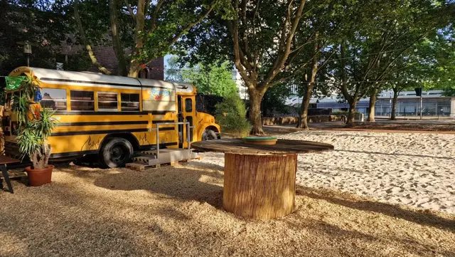 Unter den Bäumen am Casimirschloss entstand eine sommerliche Erlebniswelt mit Sand, Pflanzen und vielen Sitzgelegenheiten | Foto: Ralf Vester