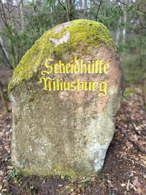 Der Ritterstein „Scheidhütte Niliusburg“ befindet sich südöstlich von Kaiserslautern und weist auf eine ehemalige Wolfsjägerhütte hin | Foto: Stefan Fiedler/gratis