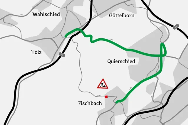 Auf der Heusweilerstraße in Quierschied-Fischbach laufen Bauarbeiten, der Abschnitt ist voll gesperrt und der Verkehr wird umgeleitet. | Foto: Landesbetrieb für Straßenbau (LfS)