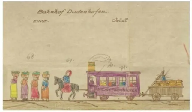 Handkoloriere Illustration zur Vorbereitung und Festlegung der Zugfolge  - Auszug aus "Historischer Festumzug" (https://www.speyerer-brezelfest.de/umzug-historisch) | Foto: Verkehrsverein Speyer - Fitz Hochreither Erkenntnisse 2021 - Repro: Clemens Keller