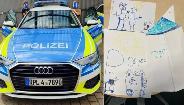 Nick und seine Schwester Mia haben eine Polizeiinspektion in Bad Dürkheim besucht. Der Fünfjährige durfte einen Streifenwagen und Einsatzmittel anschauen und stellte den Beamten viele Fragen. | Foto: Polizeidirektion Neustadt/Weinstraße