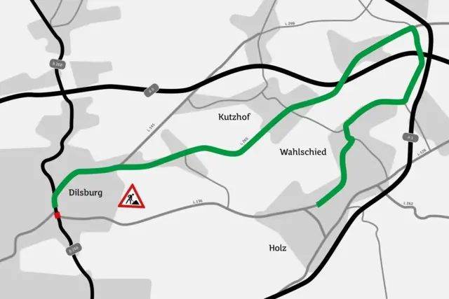 Auf der B 268 in Heusweiler-Dilsburg startet am Dienstag, 4. August, der fünfte und letzte Bauabschnitt. Zwei Fußgängerüberwege gehen vorübergehend außer Betrieb, Umleitungen bleiben nötig. | Foto: Landesbetrieb für Straßenbau (LfS)