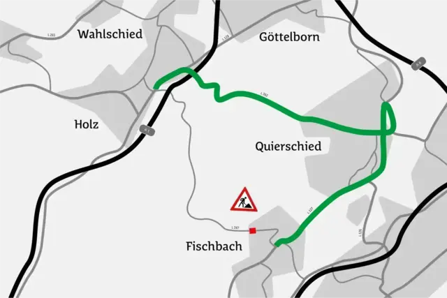 Auf der Heusweilerstraße in Quierschied-Fischbach laufen Bauarbeiten, der Abschnitt ist voll gesperrt und der Verkehr wird umgeleitet. | Foto: Landesbetrieb für Straßenbau (LfS)