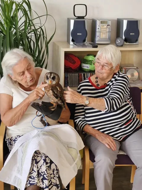 Gefiederter Besuch in der AWO Tagespflege für Senioren in Weinheim | Foto: AWO Rhein-Neckar