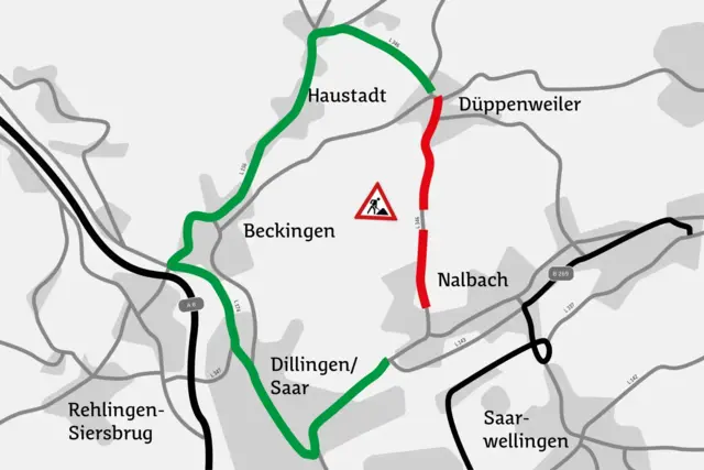 Die L 346 zwischen Diefflen und Düppenweiler bleibt bis 9. August voll gesperrt. Ab 10. August erneuert der Landesbetrieb die Ortsdurchfahrt Düppenweiler abschnittsweise. | Foto: Landesbetrieb für Straßenbau (LfS)