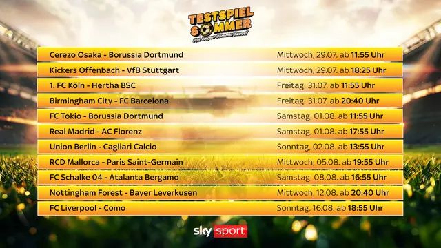 Sky Sport News: Der Testspielsommer geht mit 1. FC Köln gegen Hertha BSC am 11.55 Uhr weiter. | Foto: Sky Deutschland