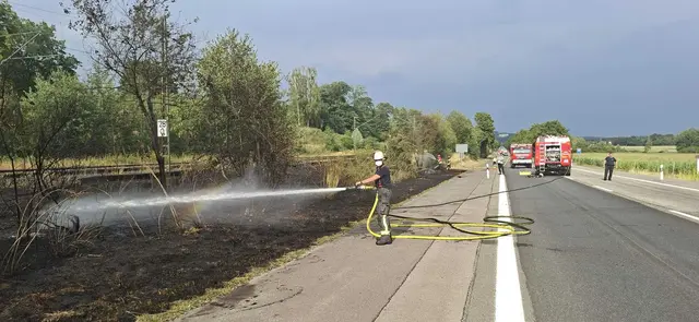 Mehrere kleine Brände entlang der Bahnstrecke zwischen Rohrbach und Homburg haben am Donnerstag einen größeren Feuerwehreinsatz ausgelöst. Die Strecke war wegen Rauchentwicklung zeitweise voll gesperrt, als mögliche Ursache gilt ein Güterzug mit teils feststehender Bremse. | Foto: Daniel Heintz