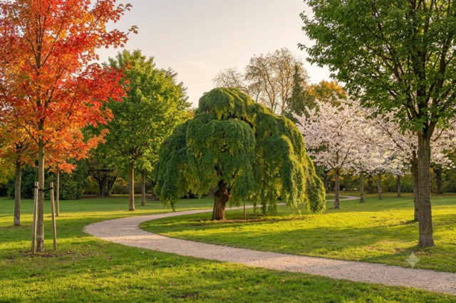 Das externe Klimaanpassungsbüro riet der Stadt zu einer weniger dichten Nachpflanzung des Baumbestands im neuen grünen Herz der Stadt, dem Friedenspark. Parks sollen Frischluftwinde aus Westen durchwehen lassen, wenn auf längere Sicht dort der Altbestand durch Abriss aufgelockert wird.  | Foto: Julia Glöckner/KI-generiert