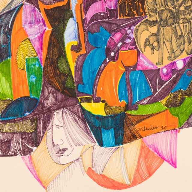 Ilana Shenhav, o.T., Filzstift, Tonpapier, Collage, 45 x 70 cm | Foto: Künstlernachlässe Mannheim