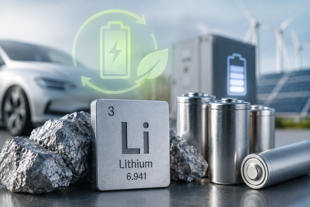Lithium ist ein zentraler Rohstoff für moderne Batterien und Energiespeicher. Es gilt als wichtiger Baustein für die Elektromobilität und die Energiewende. | Foto: Katharina Wirth/erstellt mit KI