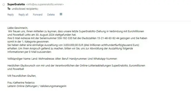 3850000,00 Euro Gewinn - das kann nur Scam sein | Foto: Heike Schwitalla