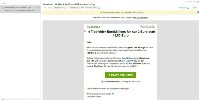 Scam E-Mail die mit hohen Lotto-Gewinnen lockt | Foto: Heike Schwitalla