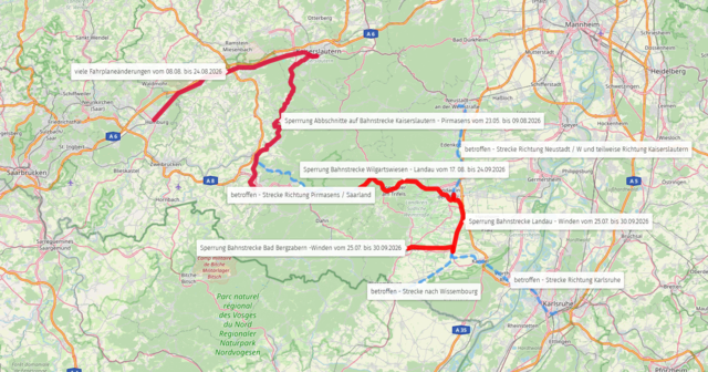 Gesperrte Bahnstrecken in den Kreisen SÜW und SWP 2026 | Foto: Bahn
