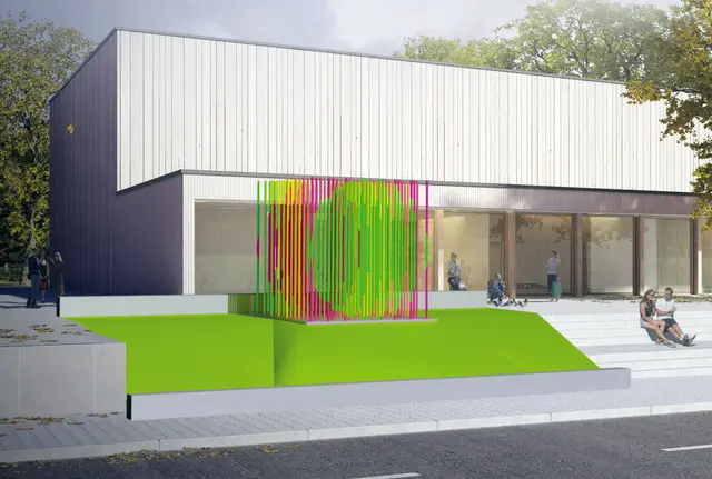Wer zur neuen Sporthalle in der Turnstraße kommt, soll am Gebäude künftig auch ein Kunstwerk im Stadtraum sehen können. | Foto: Stadt Pirmasens