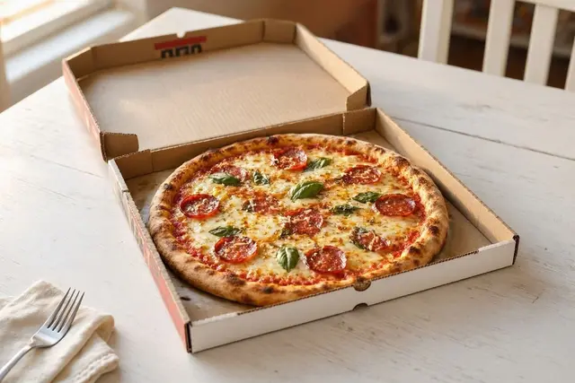 Seit dem 12. August 2026 gelten neue EU-Vorgaben für Lebensmittelverpackungen. Auch Pizzakartons müssen die Anforderungen der Verpackungsverordnung erfüllen.  | Foto: Heike Schwitalla (bearbeitet mit KI)