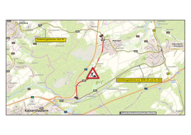 L401 bei Mehlingen: Die Bauarbeiten dauern voraussichtlich bis Dezember. Für Autofahrer werden Umleitungen ausgeschildert | Foto: Grafik LBM KL/gratis
