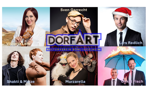 Die Künstlerinnen und Künstler der DorfArt Spielzeit 2026/2027 | Foto: Von links oben nach rechts unten: ©Viktoria Lein; © Salar Baygan; © Karim Khawatmi; © Isabelle Girard De Soucanton; © David Hollstein; © Rainer Holz  