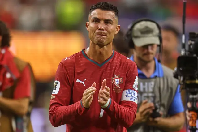 Fußball, Männer, WM 2026, Portugal - Spanien, Finalrunde, Achtelfinale, im Dallas -Stadion in Arlington. Der Portugiese Cristiano Ronaldo (7) reagiert nach dem Achtelfinalspiel. | Foto: Gareth Patterson/AP/dpa-mag
