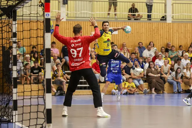 Marius Steinhauser, hier beim Wurf im Testspiel gegen Großwallstadt, erzielte gegen Sélestat sieben Tore. | Foto: Adler/PIX-Sportfotos