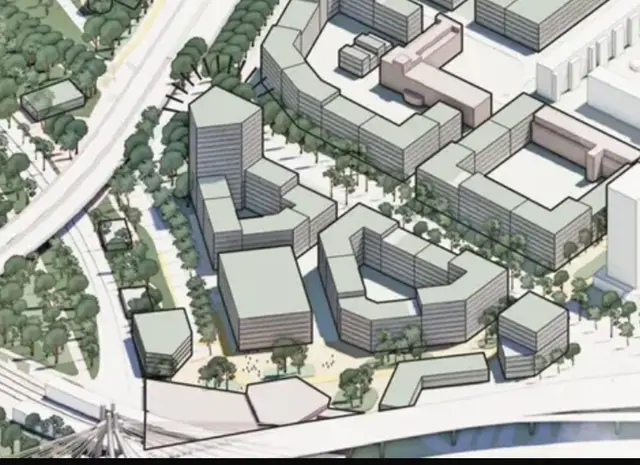 Der verwaiste Bahnhofsvorplatz wird über die Fuß- und Radwege der Kohl-Allee und ein Parkhaus angebunden. Grünachsen und Waldschleifen durch den Park binden vier Stadtteile an und sorgen für Frequenz.  | Foto: Planungsbüro Adept. 