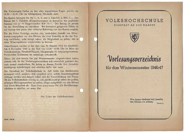 Erstes vhs-Programm 1946. | Foto: Stadtarchiv Neustadt
