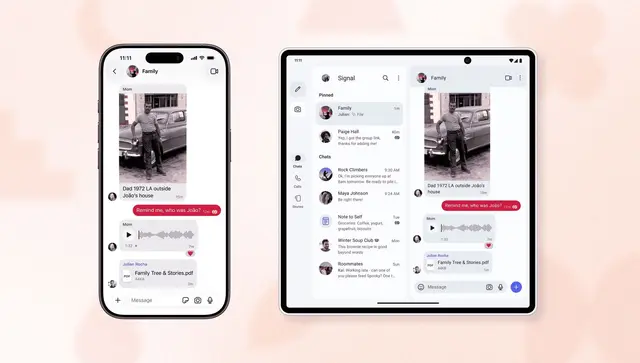 Ein Signal-Messenger-Konto kann jetzt auf mehreren Android-Geräten sowie auf zwei iPhones zugleich benutzt werden. | Foto: Signal/dpa-mag