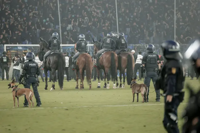 Beim DFB-Pokalspiel in Mannheim war auch berittene Polizei auf dem Spielfeld (Archivbild) | Foto: Foto Huebner/dpa