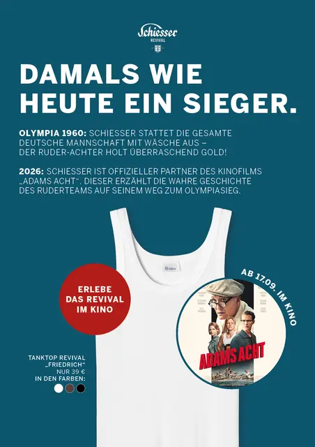 Adams Acht: Zum Kinostart am 17. September begleitet eine Kooperation den Film und greift die Olympia-Verbindung von 1960 auf. | Foto: SCHIESSER GmbH