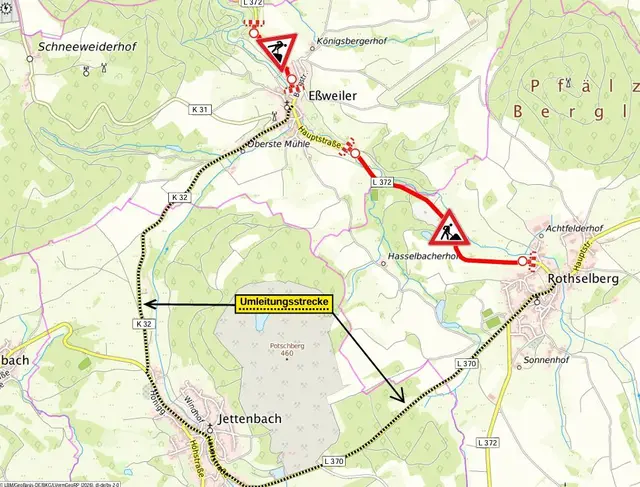 L 372 zwischen Rothselberg und Eßweiler wird für Bauarbeiten gesperrt | Foto: Landesbetrieb Mobilität Kaiserslautern