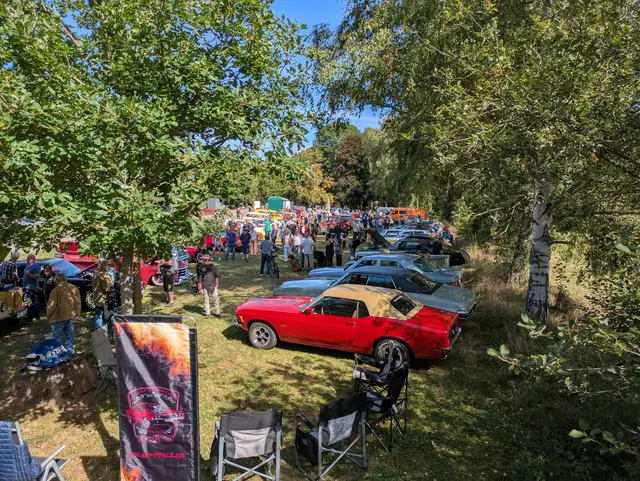 In dem besonderen Ambiente unter den hohen Bäumen verwandelt sich der Park in einen Hotspot historischer Autos, Motorrädern und Fahrrädern | Foto: VG Nordpfälzer Land/gratis