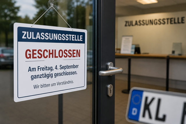 Am Freitag geschlossen: Die Zulassungsstelle in Landstuhl bleibt am 4. September ganztägig zu. Grund ist eine betriebsinterne Veranstaltung der Kreisverwaltung Kaiserslautern. | Foto: Foto: KI-generiertes Symbolbild