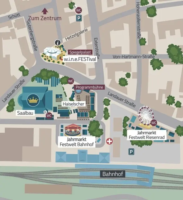 Lageplan zum Deutschen Weinlesefest 2026 in Neustadt mit Jahrmarkt, Haiselscher und w.i.n.e.FESTival | Foto: Stadtmarketing Neustadt