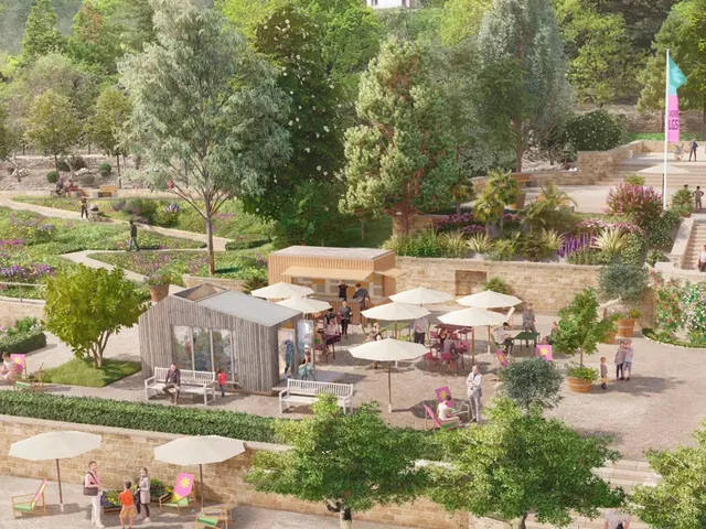 So könnte es 2027 auf der sanierten Dr. Welsch-Terrasse aussehen: Ab April wird die historische Parkanlage Schauplatz von „Vorblühen“ mit Kultur, Musik und Genuss unter freiem Himmel. | Foto: LGS28