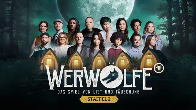 Werwölfe - Das Spiel von List und Täuschung: Das Keyvisual zur zweiten Staffel bündelt alle 15 Spielenden zum Start am 24. September. | Foto: ARD Mediathek, Foto: Marc Rehbeck/Artwork