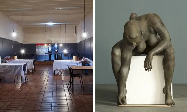 Fotografie trifft Bildhauerei: Im Hohenstaufensaal in Annweiler begegnen sich ab 27. September die inszenierten Fotografien von Thomas Brenner (links) und die skulpturalen Arbeiten des Bildhauers Franz Leschinger. | Foto: Thomas Wollenweber