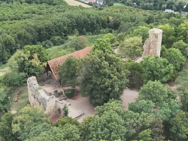 Das Wahrzeichen der kleinsten pfälzischen Stadt von oben: 
Die Moschellandsburg   | Foto: Neubrech H/Mohr A.