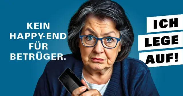 Hinweis-Plakat der Polizei-Präventionsstelle - Aktion "Ich lege auf!" | Foto: Grafik mit Genehmigung von "Polizeiliche Kriminalprävention der Länder und des Bundes"