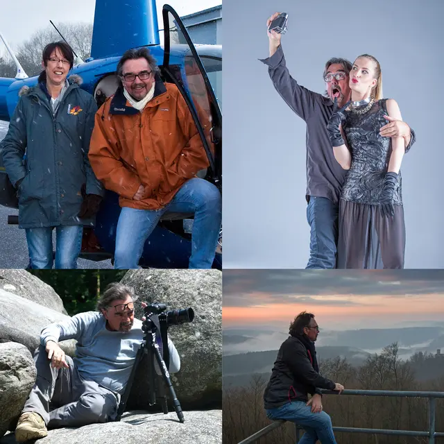 Harald Kröher bei seiner Arbeit und unterwegs: Ob im Studio, auf Fotoreisen oder in der Landschaft – die Kamera gehört seit Jahrzehnten zu seinem Leben. | Foto: Harald Kröher