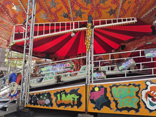 Der Musik-Express „Disco-Circus No. 1“ sorgt auf dem Bahnhofsvorplatz für Jahrmarktstimmung. | Foto: Eva Bender 