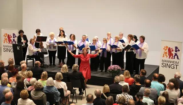 Viele Menschen verfolgen beim Chorfestival die Auftritte auf den Bühnen in Mannheim. | Foto: Helmut Jung