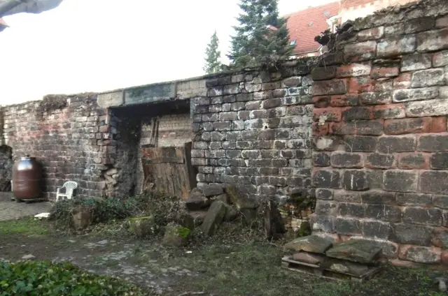 Baudezernent Manuel Steinbrenner und Klaus Meckler stehen vor dem frisch sanierten Abschnitt der Stadtmauer am Wadgasserhof. | Foto: Stadt Kaiserslautern