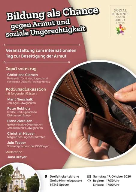 "Bildung als Chance gegen Armut und Ungerechtigkeit" - eine Veranstaltung des Sozialbündnisses gegen Armut Speyer am 17.10.2026