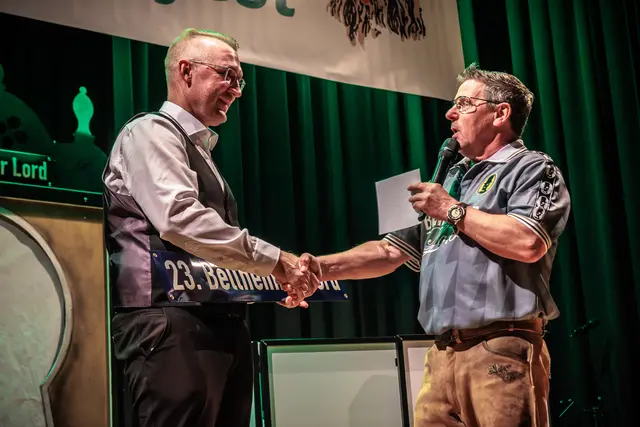 Marco Schmitt war als 23. Bellheimer Lord in der Amtszeit 2025/2026 im Amt und übergab den Titel beim 24. Bockbierfest an seinen Nachfolger Andreas Bantele. | Foto: Paul Needham