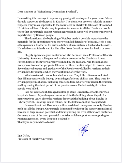 Offener Brief von Prof. Dr. Igor Girka vom 11.10.2026 | Foto: HBG (Screenshot)