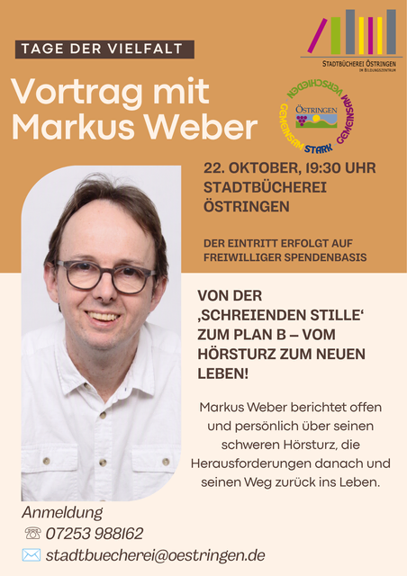 Veranstaltungsplakat des Vortrags mit Foto des Vortragenden Markus Weber | Foto: Stadtbücherei Östringen