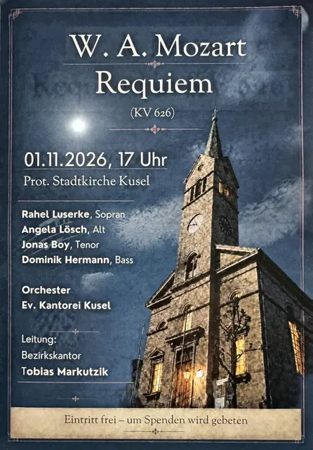 Die evangelische Kantorei Kusel führt am Sonntag, 1. November, Mozarts Requiem in der Prot. Stadtkirche auf. | Foto: Ev. Kantorei Kusel