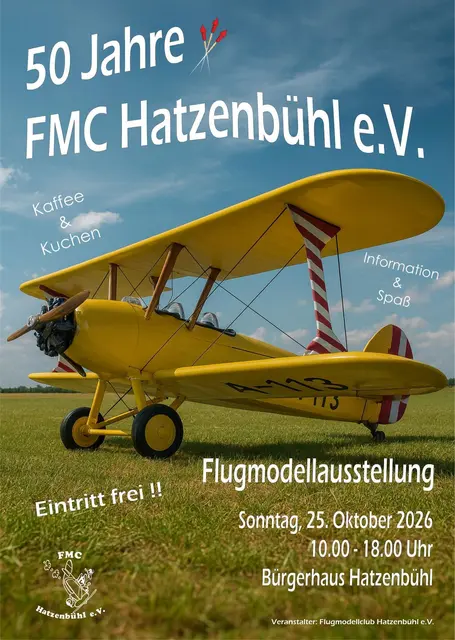 Der Flugmodellclub Hatzenbühl lädt am Sonntag, 25. Oktober, zu seiner Jubiläumsausstellung ins Dorfgemeinschaftshaus ein. | Foto: FMC Hatzenbühl e.V.