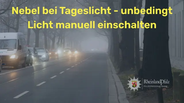 Bei dichtem Nebel warnt die Polizei Mainz vor dunklen Fahrzeughecks und zu hohem Tempo. Unter 50 Metern Sichtweite sind Nebelschlussleuchte und maximal 50 km/h vorgeschrieben. | Foto: Polizeipräsidium Mainz