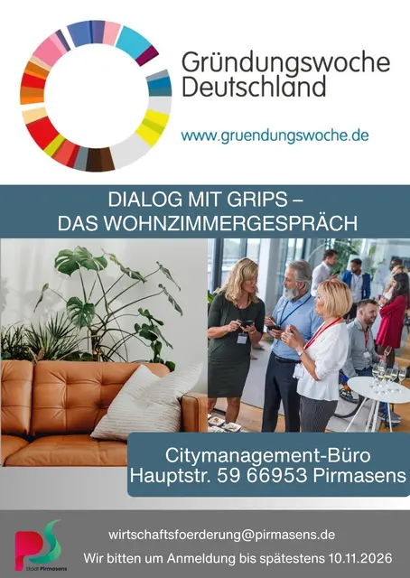 Bei einem Wohnzimmergespräch kommen Interessierte mit Akteuren aus der lokalen Wirtschaft ins Gespräch. | Foto: Stadt Pirmasens